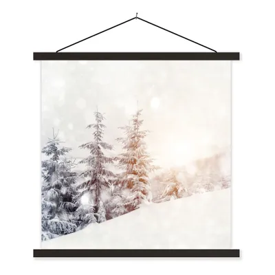 Produktbild von MuchoWow® Textilposter Baum - Schnee - Winter 60x60 cm mit schwarzem Rahmen - Posteraufhänger