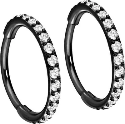 Produktbild von Titan Ohrclicker Creolen EINGEFASSTE KRISTALLE Schwarz Innendurchmesser: 8 mm