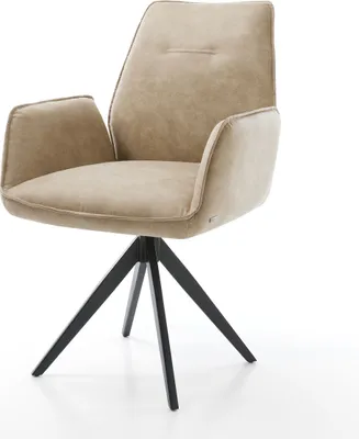 Produktbild von DELIFE Esszimmerstuhl Zoa-Flex Mikrofaser Beige Vintage Kreuzgestell kantig Schwarz Taschenfederkern