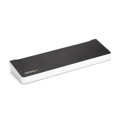 Produktbild von StarTech.com 4K USB-C Dock, Dreifach UHD 4K Monitor Dockingstation, Mac & Windows, USB-C zu HDMI & DisplayPort, 60W Power Delivery, 5x USB 5Gbps Hub, Kabelgebunden, USB 3.2 Gen 1 (3.1 Gen 1) Type-C, 3,5 mm, 10,100,1000 Mbit/s, IEEE 802.3, IEEE 802.3ab, IEEE 802.3u, Schwarz, Silber