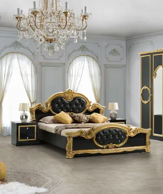 Produktbild von Barock Bettanlage Barokko in Schwarz/Gold 3-Teilig  160 x 200 cm