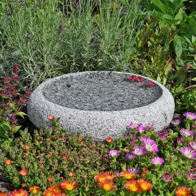Produktbild von CLGarden Granit Vogelbad Ø 35cm rund Vogeltränke Naturstein Garten Boden Tränke frostsicher Stein