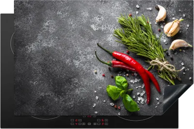 Produktbild von KitchenYeah© Herdabdeckplatte Pfeffer - Kräuter - Gewürze - Beton , 80x52cm, Küche Deko, Glaskeramikkochfeld Herdabdeckung, Abdeckplatte fùr Kochfeld
