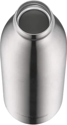 A top-down view of an empty stainless steel thermos bottle.