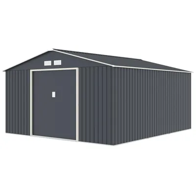 Produktbild von HATTORO S400 Metall Gerätehaus 341x386x201 cm (BxTxH) Geräteschuppen Garten Schuppen Gartenhaus Satteldach Grau Anthrazit