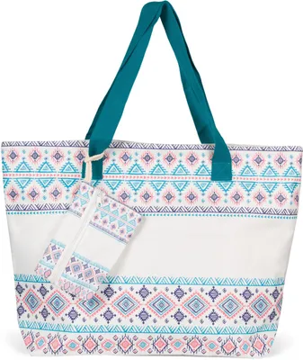 Produktbild von styleBREAKER Große Strandtasche mit buntem Azteken Boho Muster | Damen Schultertasche mit Reißverschluss & Extra-Täschchen | 57,5 x 40 x 15 cm