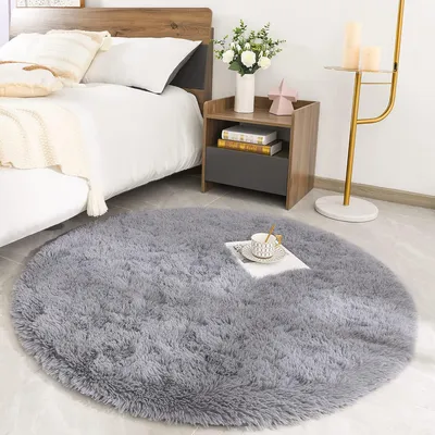 Produktbild von ROHATIM Hochflor Teppich Rund Super weich Shaggy Fluffy Grau 120x120 cm