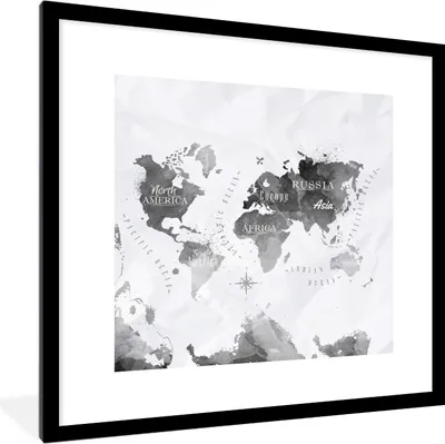 Produktbild von MuchoWow® MuchoWow® Gerahmtes Poster Weltkarten - Ölgemälde - Abstrakt 40x40 cm - Poster mit zchwarzem Bilderrahmen - Poster - Plakat im Rahmen