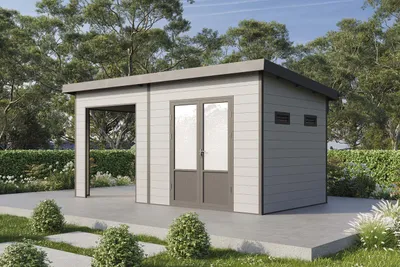 Produktbild von Finnhaus Wolff WPC Gerätehaus Tona 5024 28 Hellgrau Gerätehaus aus Holz/Kunststoff in Hellgrau, Geräteschrank mit 28 mm Wandstärke inklusive Schleppdach Gartenhaus
