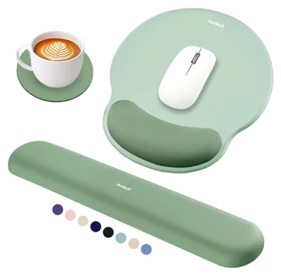 Produktbild von Mauspad und Handballenauflage mit ergonomischer Unterstützung, 3-in-1 Gel Memory Foam Handballenauflage in Grün