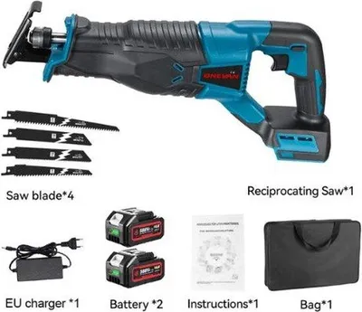Produktbild von Elektrische Säge mit 2 Akkus und Zubehör blau