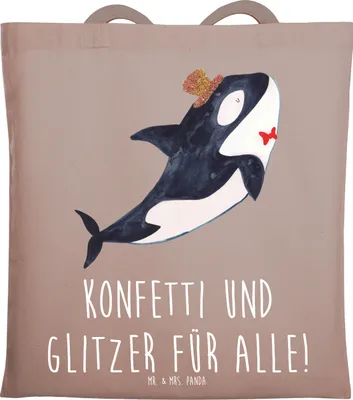 Produktbild von Mr. & Mrs. Panda Beutel Orca Zylinder - Braun Pastell - Geschenk, Shopping Tasche, Konfetti, Fest, Glitzer, Glückwunsch, Tote Bag, Stoffbeutel, Jutebeutel, Geburtstag