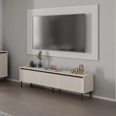 Produktbild von Masseno TV-Schrank OSTIA 178,6 cm Fernsehschrank mit 3 Schubladen für Wohnzimmer Modern 178,6x40x50 cm Beige / Beige