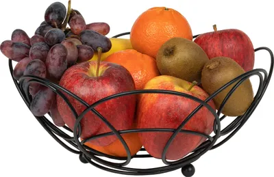 Produktbild von QUVIO Obstschale mit Muster - Obstkorb - Küchenorganisator - Gemüseschale - Obstorganisator - Dekorative Schale - Metall - 27 x 12 cm (dxh) - Schwarz