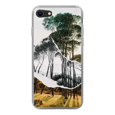 Produktbild von MuchoWow® Handyhülle Schutzhülle Hülle für iPhone SE 2022 Italienische Landschaft Schirmkiefern - Kunst - Hendrik Voogd - Malerei - Schwarz-Weiß - Alte Meister Silikon Softcase Handy Hülle - Schutzhülle