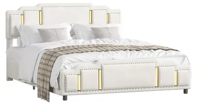 Produktbild von Polsterbett Doppelbett, Beiger Samtbezug (Ohne Matratze)