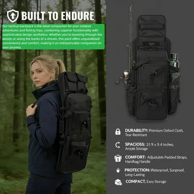 Zdjęcie produktu dla Plecak taktyczny wojskowy - Wodoodporny plecak - Materiał Oxford - 81 x 24 cm - Do polowania, wędrówek, survivalu, codziennego użytku - Czarny