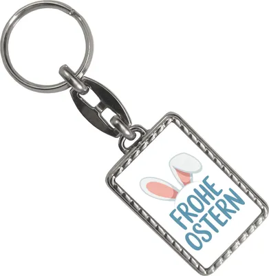 Produktbild von Frohe Ostern Schlüsselanhänger mit Bordüre mit niedlichen Hasenohren