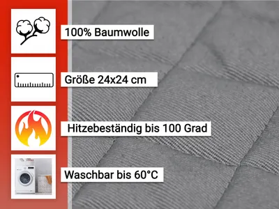 Produktbild von 2er Set Topflappen aus Baumwolle, 24x24 cm, grau