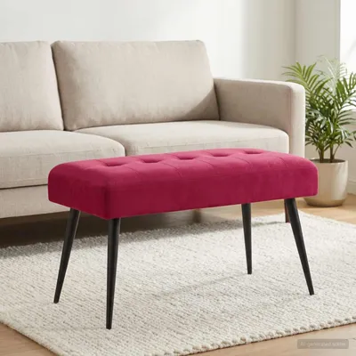 Produktbild von Bank mit Knopfheftung Weinrot 80 x 40 x 46 cm Samt - Gartenbänke c3277