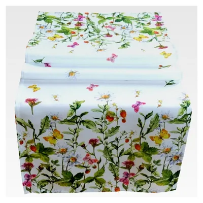 Produktbild von Tischläufer 40 x 140 cm Ostern Tischdeko weiß mit bunten Blumen und Schmetterlingen