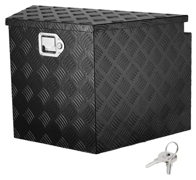 Produktbild von VEVOR Anhängerkupplungsbox, Kohlenstoffstahl Anhängerkupplungsbox Werkzeugkiste, Schwerlast Anhängerbox Lagerung mit Schloss und Schlüsseln, Nutzanhänger Werkzeugbox für Pickup-Truck-Bett, Wohnmobil-Anhänger, 36"x12"x12", Aluminiumlegierung-b, 29 x 16.5 x 18 in