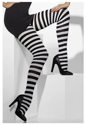 Produktbild von Schwarz Weiß Gestreifte Strumpfhose – Damen Kostümstrumpfhose im auffälligen Ringel Look – 1 Paar Einheitsgröße – Für Halloween Fans & Karneval Liebhaber – Ideal für Fasching, Mottopartys & Cosplay