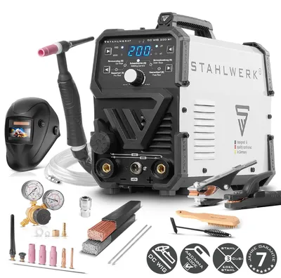 Produktbild von STAHLWERK Schutzgasschweißgerät 2-in-1 Kombi DC WIG 200 ST – Vollausstattung – WIG & MMA bis 200 A, Stahl, Edelstahl, Kupfer, Messing, kein Alu
