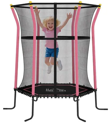 Zdjęcie produktu dla Trampolina dla dzieci HOMCOM, średnica 163,5 cm, trampolina dla dzieci w wieku 3–10 lat, różowa