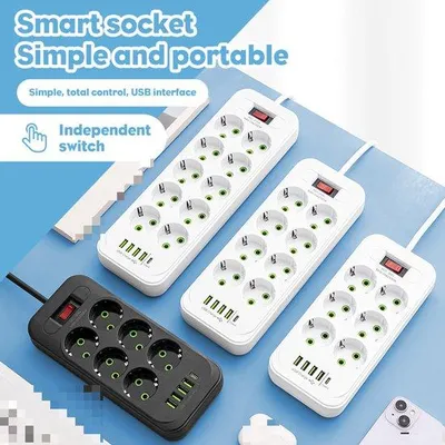 Produktbild von Breitband-Steckdosen-Set, USB, stekkerdoos, stekkeruitbreider, 5 Meter, Schwarz