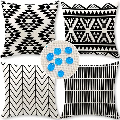 Produktbild von Set mit 4 dekorativen Outdoor-Kissen (40x40 cm) für Wohnzimmer, Garten und Balkon.