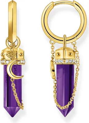 Zdjęcie produktu dla Kolczyki kółka z zawieszką z ametystu i łańcuszkiem - Thomas Sabo Model: CR722-414-13