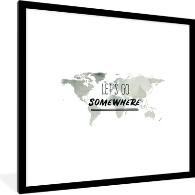 Produktbild von MuchoWow® MuchoWow® Gerahmtes Poster Weltkarte - Zitat - Aquarell 40x40 cm - Poster mit zchwarzem Bilderrahmen - Poster - Plakat im Rahmen