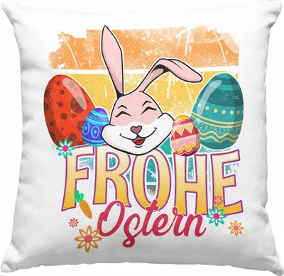 Produktbild von Trendation - Deko-Kissen mit Füllung 40x40 Ostern Ostergeschenke Kinder Jugendliche Geschenke Lustige Grafik Osterhase Osterei Frohe Ostern Lustig (Rosa)