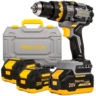 Obrázok produktu pre Akumulátorová vŕtačka a skrutkovač, bezkefová, príklepová, 150 Nm, 20 V, 2x 4,0 Ah, BESTEN