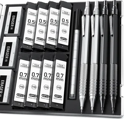 Immagine prodotto di Set di matite meccaniche in metallo 0,5 mm 0,7 mm 480 mina HB 3 gomme 9 ricariche