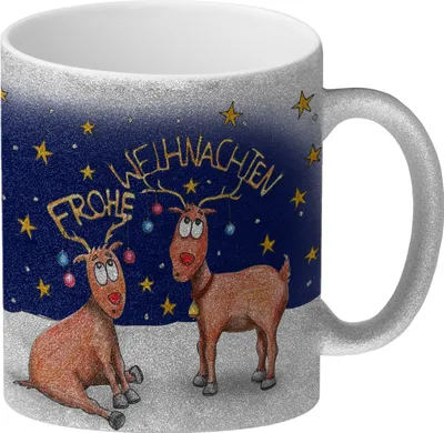 Produktbild von Frohe Weihnachten Glitzer-Glitzer-Kaffeebecher mit Rentier Motiv