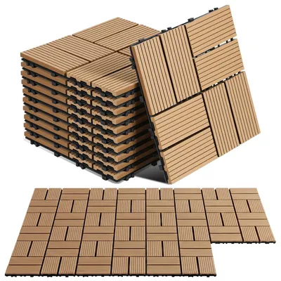 Produktbild von Vigevee WPC Terrassenfliesen 30x30 cm Teakfarben 99 Stück 9 m² Klickfliesen Garten Balkon