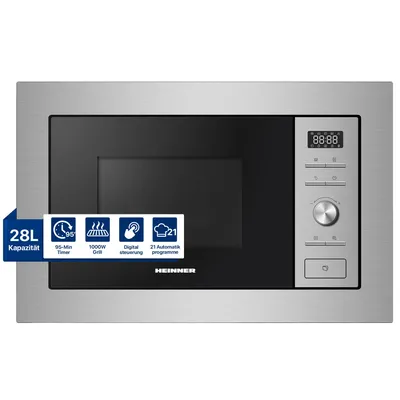 Immagine prodotto di Heinner HMW-MDBI28GDIX Microonde da incasso 28 L, 900 W, grill 1000 W, scongelamento, acciaio inossidabile