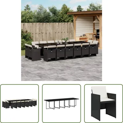 Produktbild von The Living Store 17-tlg. Garten-Essgruppe mit Kissen Schwarz Poly Rattan