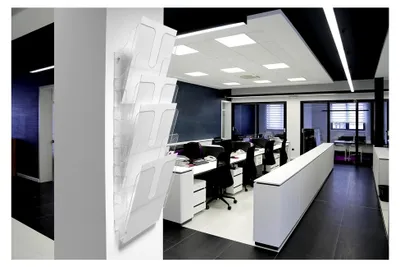 Produktbild von Flexiplus Wandprospekthalter A4 hoch, 6 Fächer, transparent