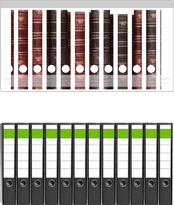 Produktbild von Wallario 12 Stück schmale Ordner inkl. Klebeetiketten mit Motive Alte Bücher mit rotem und braunem Ledereinband -  Set mit Rückenschildern / Ordnerrücken Stickern