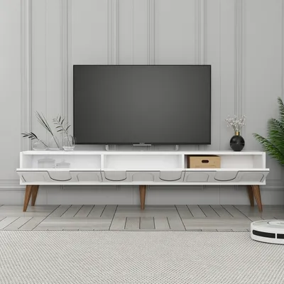 Produktbild von Skye Decor, Lyon 44 - White, Walnut, TV-Einheit, Weiß, 100 % MELAMINBESCHICHTETE SPANPLATTEN, 180 x 35 x 44 cm