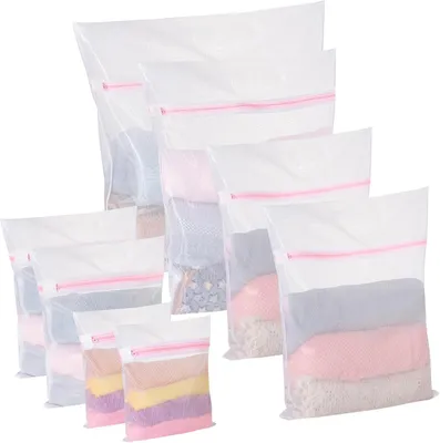 Imagen del producto de Bolsas de lavado con cremallera, juego de 8 unidades, de diferentes tamaños, para usar en la lavadora