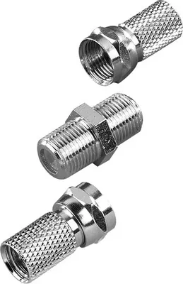 Produktbild von VIVanco™Hochwertiges Kabelverbinder Set, Doppelstecker 7mm, 2x F Stecker 7,0 mm, 1x F-Doppelkupplung, für Koaxialkabel