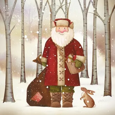Produktbild von 20 Servietten Santa and Rabbit - Weihnachtsmann im Wald 33x33cm