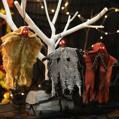 Productafbeelding van 3 stuks Halloween-lichtkettingen met geluid, spookachtige en schedel-decoraties voor buitengebruik