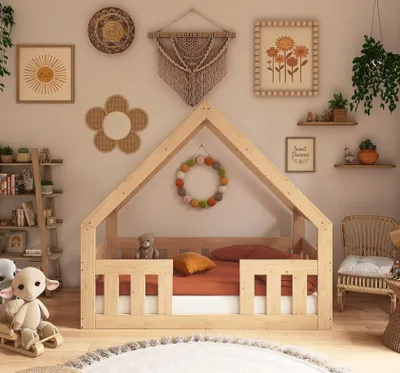 Produktbild von Hausbett bodentief mit hochem Rausfallschutz, 90x180 cm