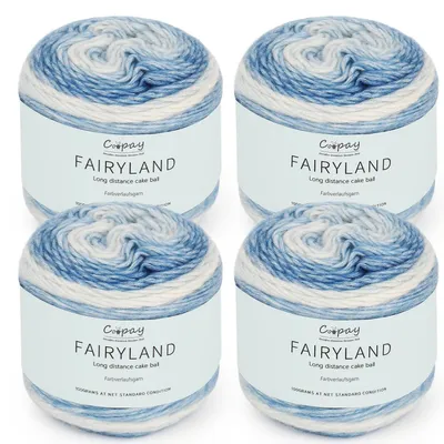 Immagine prodotto di Filato sfumato da 400g (4 gomitoli da 100g) ideale per uncinetto e maglia, composto da cotone, acrilico e lana, nei colori blu e giallo