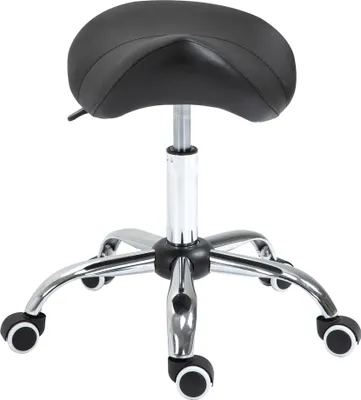 Image de HOMCOM Tabouret à roulettes, tabouret de massage avec hauteur réglable 49-61 cm et selle ergonomique, chaise de travail à roulettes pivotant 360°, pour salon de massage, tatouage, clinique, spa, noir